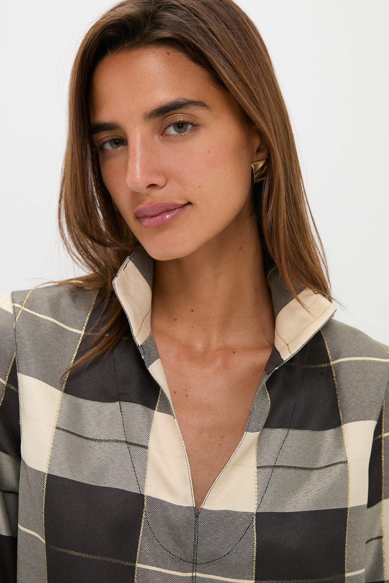 Mairead Check Plaid Margot Stand Collar Blouse | Tuckernuck