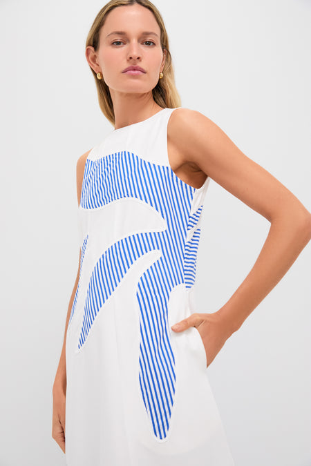 Ivory and Linear Cobalt Plantscape Dress
