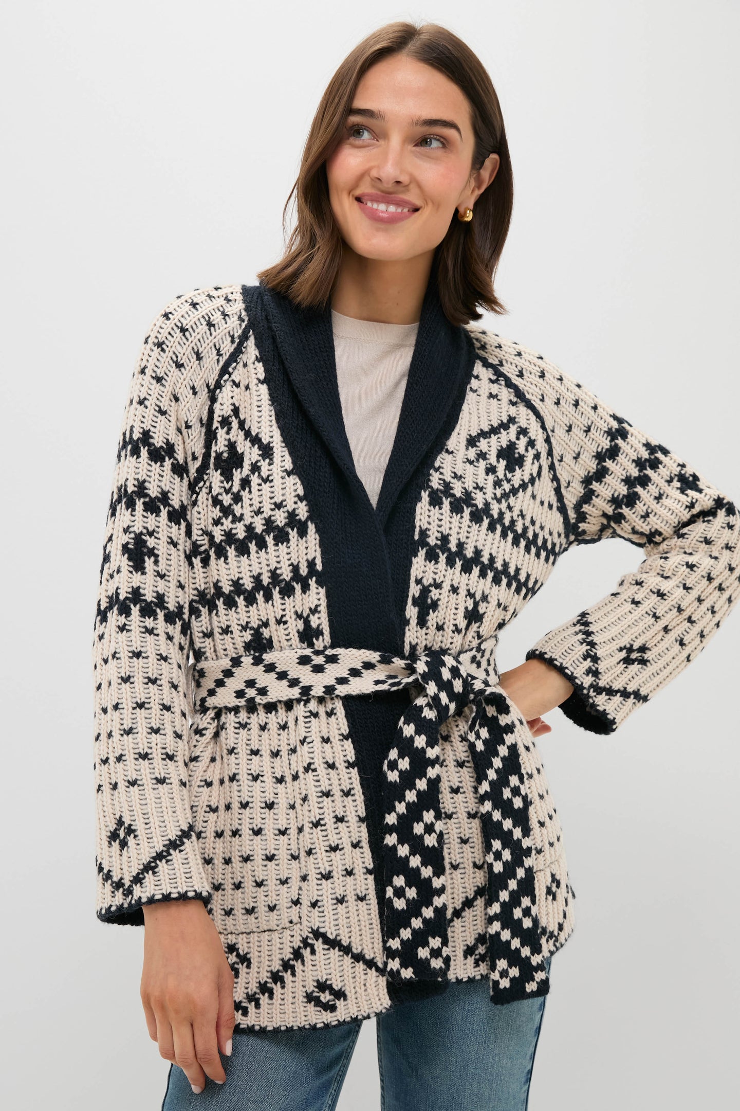 Navy and Cream Reversible Shepherd Cardigan