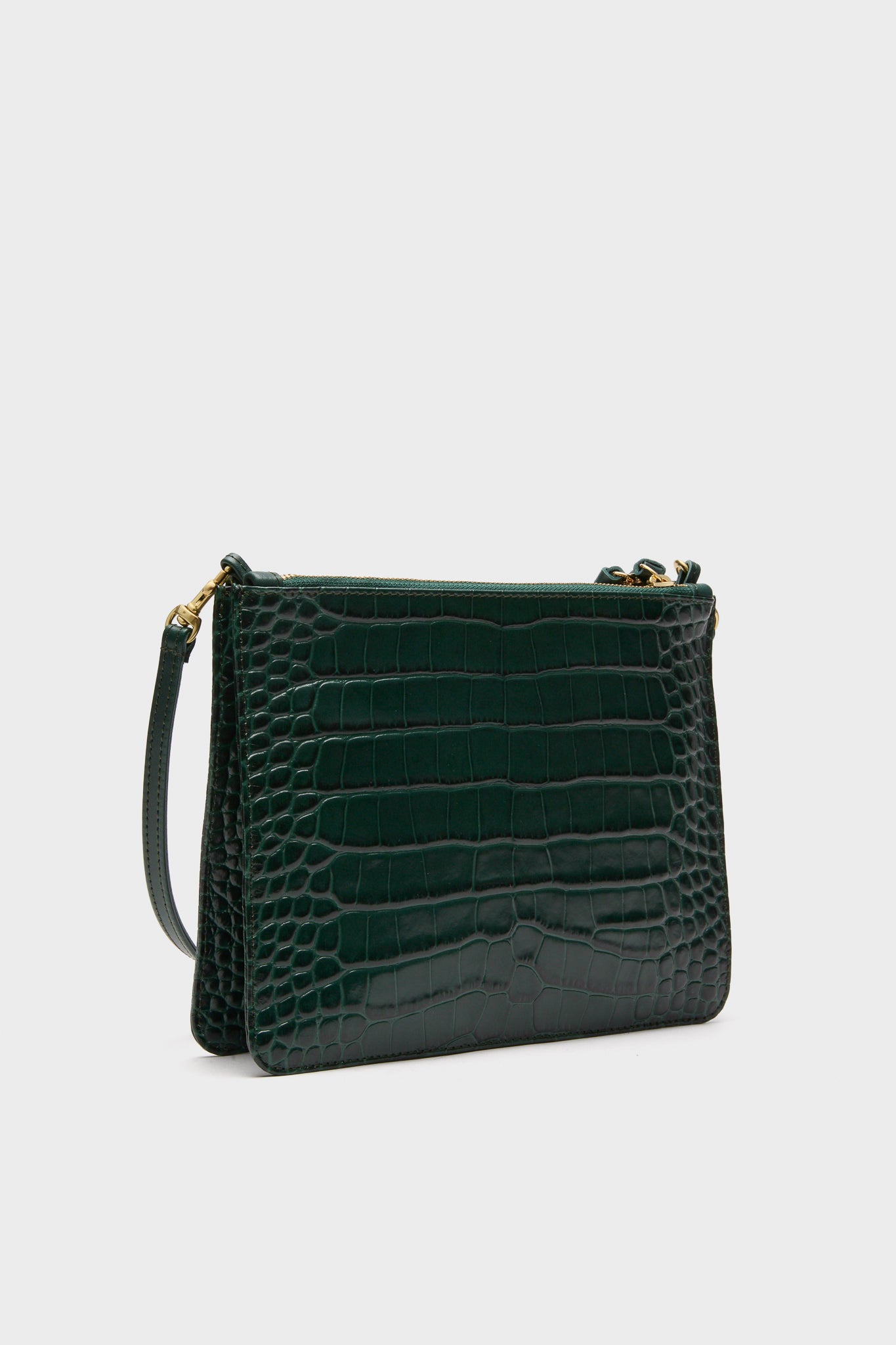 Deep Pine Embossed Croco Margot Double Sac Bretelle
