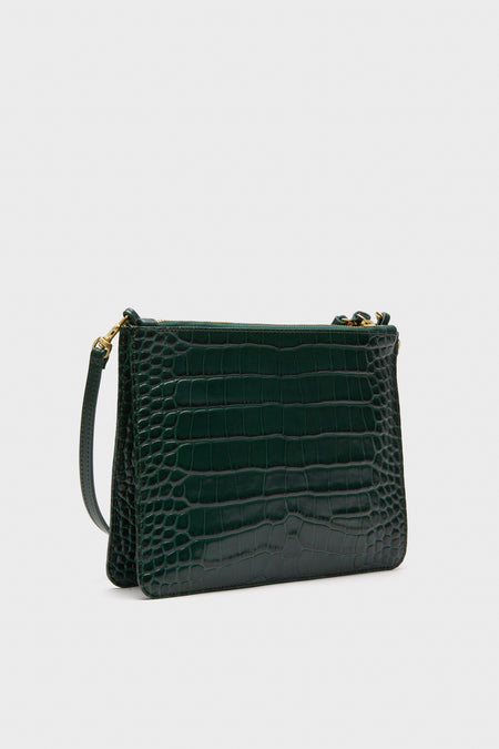 Deep Pine Embossed Croco Margot Double Sac Bretelle