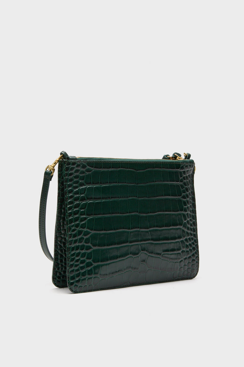 Deep Pine Embossed Croco Margot Double Sac Bretelle