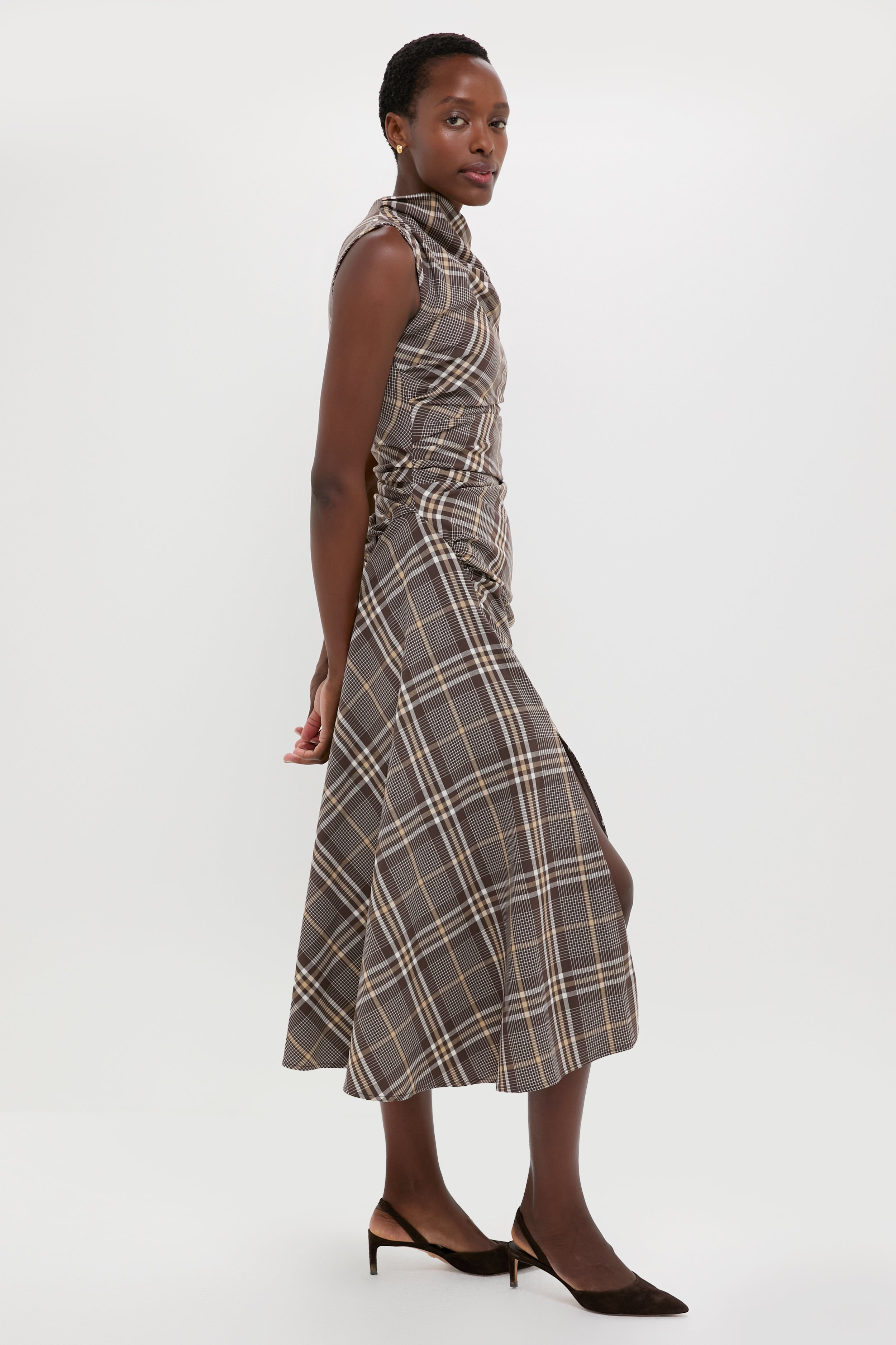 ワンピース andmary Betty layered check dress brown ANDMARY】Betty layered check dress