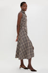 Chocolate Plaid Burke Sleeveless Draped Midi Dress