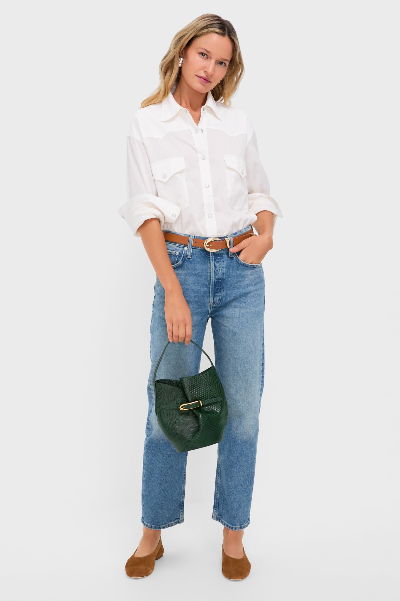 Emerald Mini Belted Bucket Bag