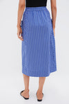 Dark Blue and White Kendall Play Stripe Midi A-Line Skirt