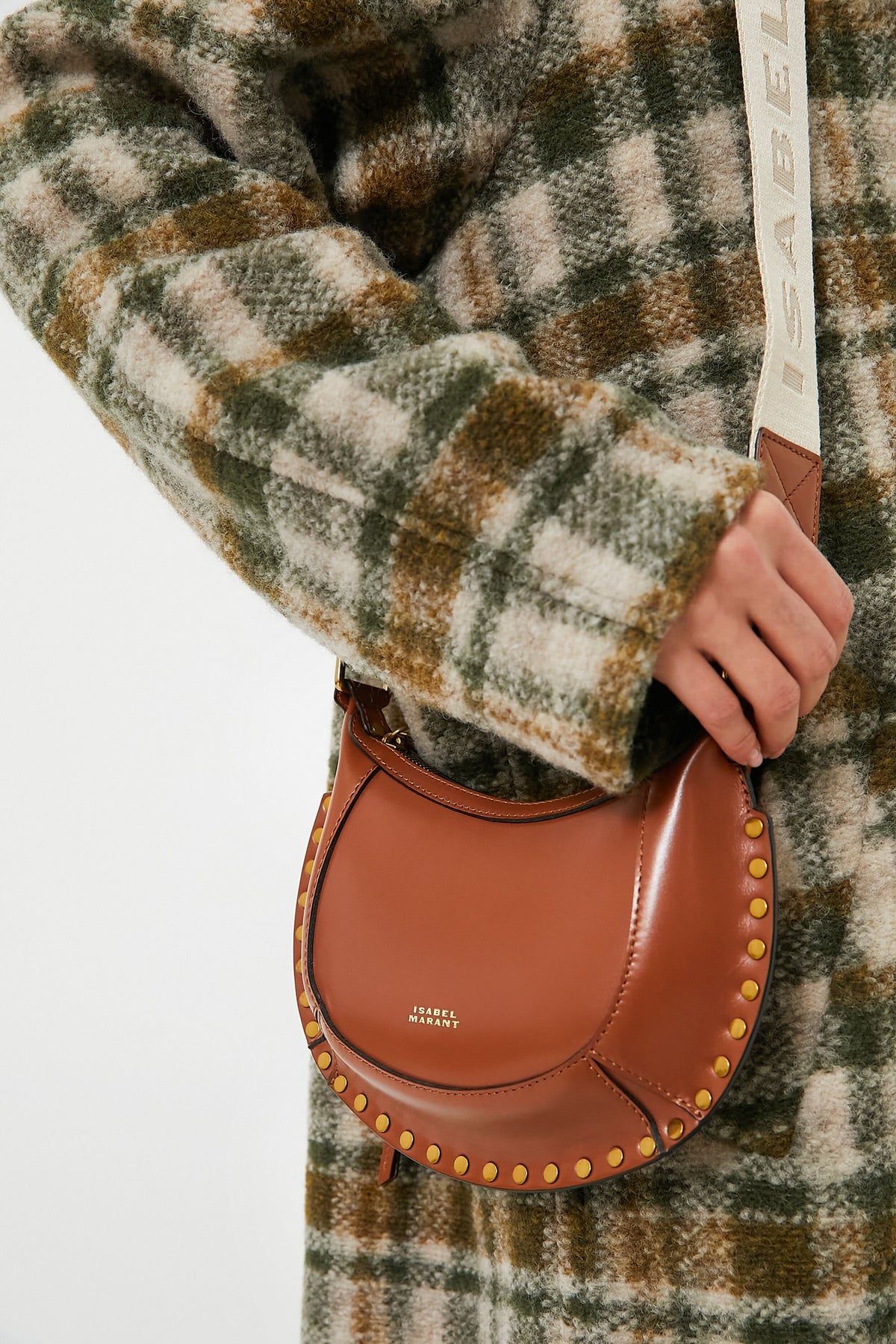 Cognac Leather Mini Moon Crossbody