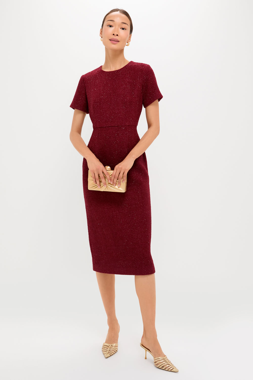 Burgundy Shimmer Boucle Pinot Midi Dress | Hyacinth House Burgundy Shimmer Boucle Pinot Midi Dress | Hyacinth House