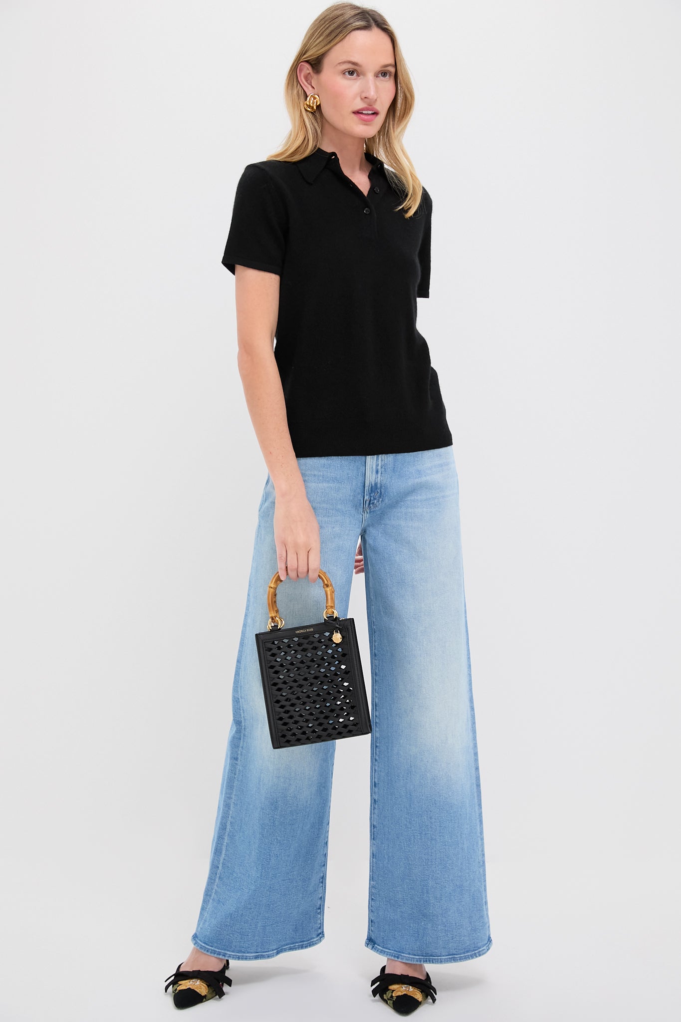 Black Cashmere Short Sleeve Polo