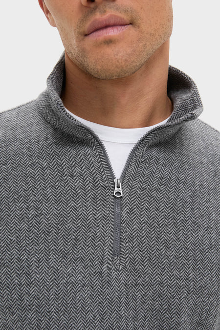 Alpine Gray Herringbone Legend Sweater Quarter Zip