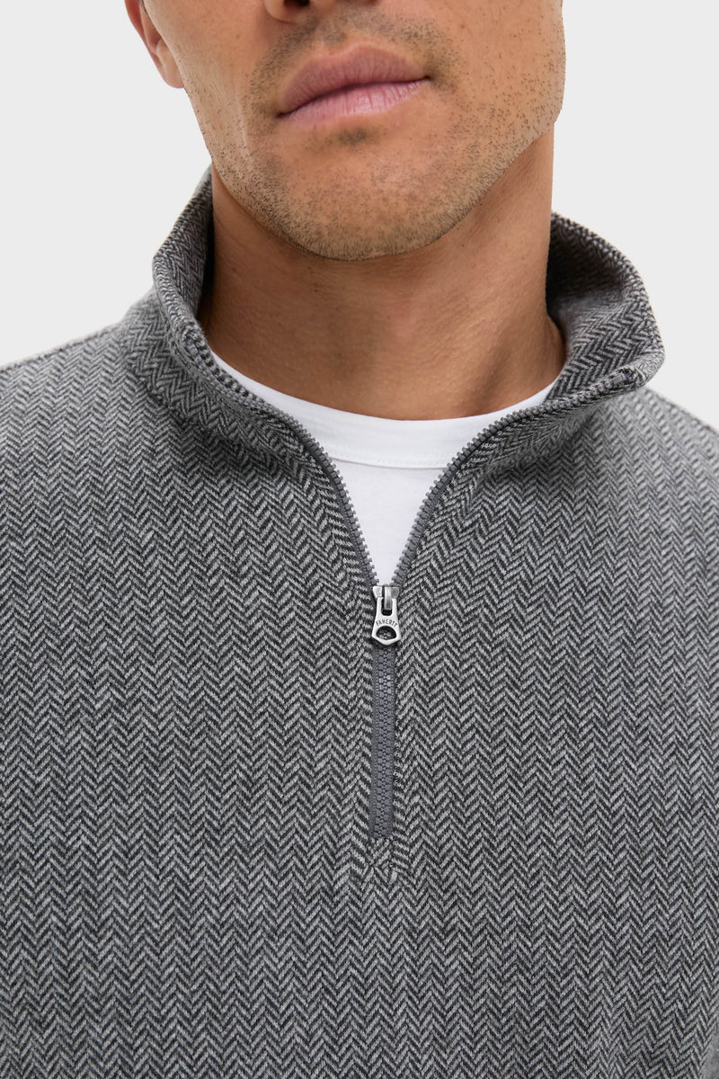 Alpine Gray Herringbone Legend Sweater Quarter Zip