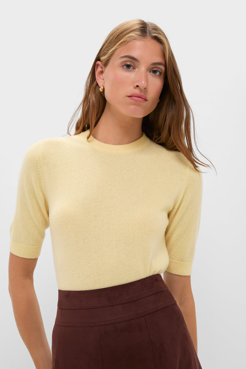 Butter Yellow Cashmere Short Sleeve Crewneck