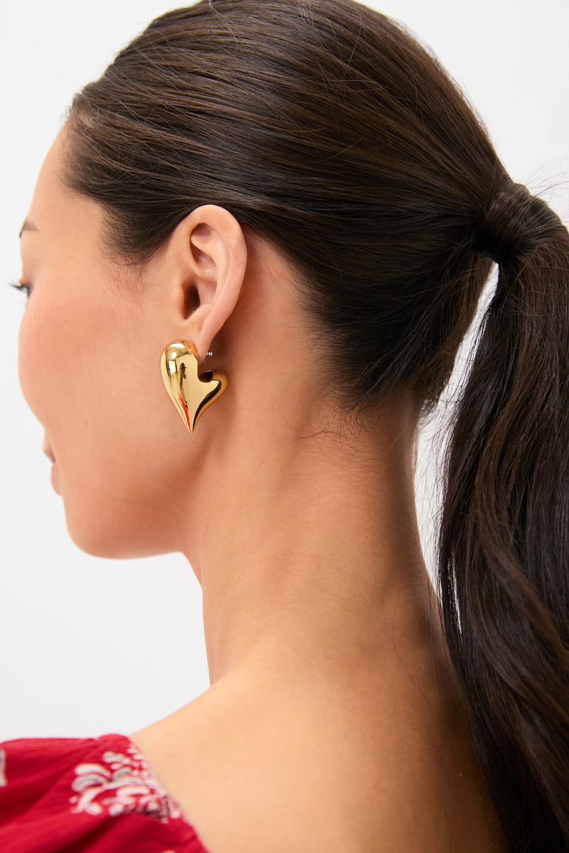 High Polish Gold Art Heart Earrings