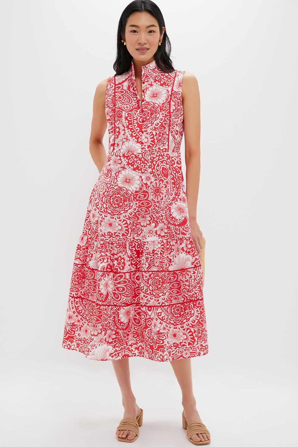 Sleeveless Red & White Floral Hillsborough Midi Dress | Hyacinth House Sleeveless Red & White Floral Hillsborough Midi Dress | Hyacinth House