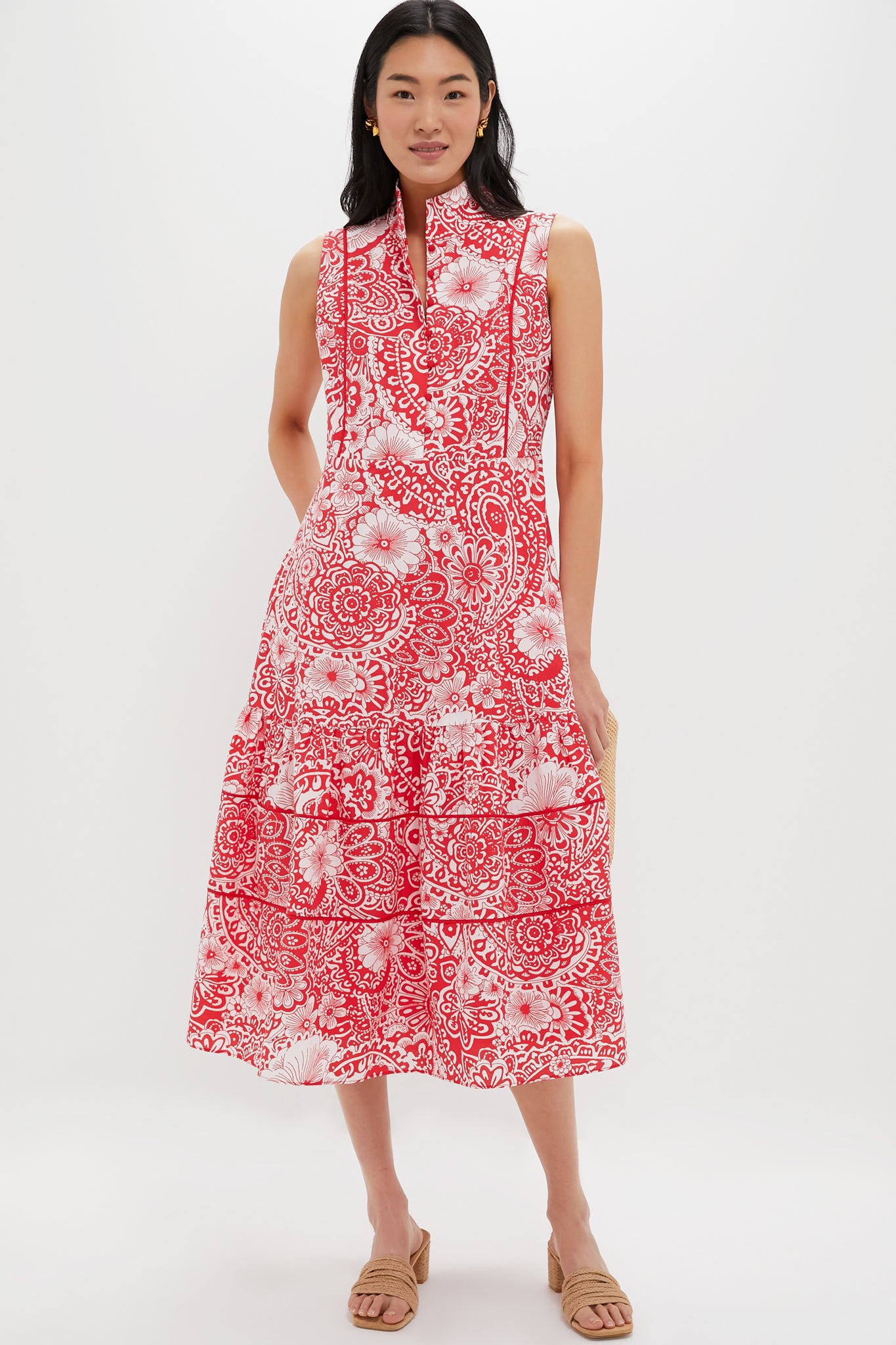 Sleeveless Red & White Floral Hillsborough Midi Dress | Hyacinth House Sleeveless Red & White Floral Hillsborough Midi Dress | Hyacinth House