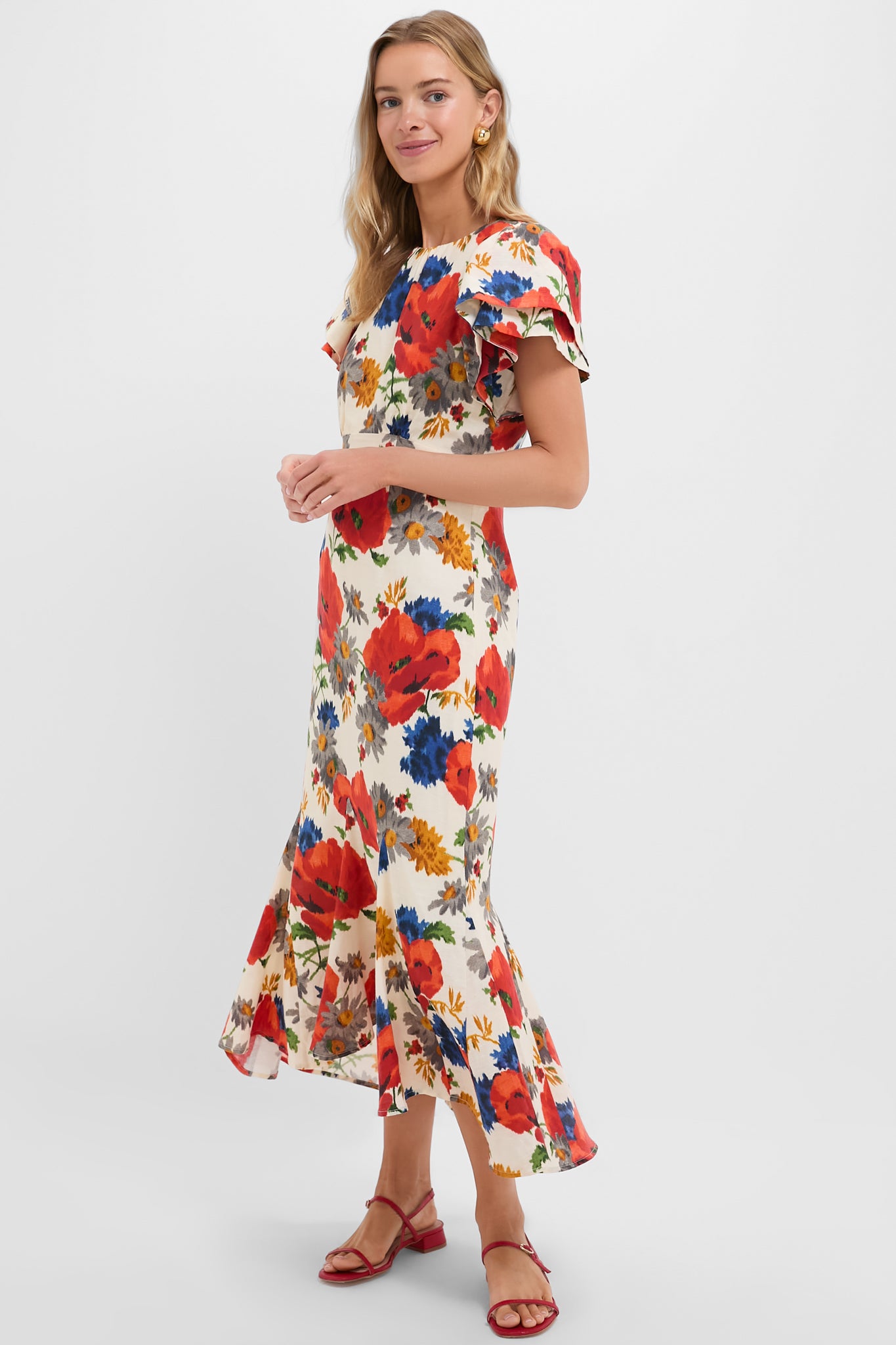 Crimson Poppy Cotton Linen Elodie Dress