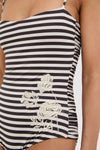 Black and White Striped Las Blasas Embroidered One Piece