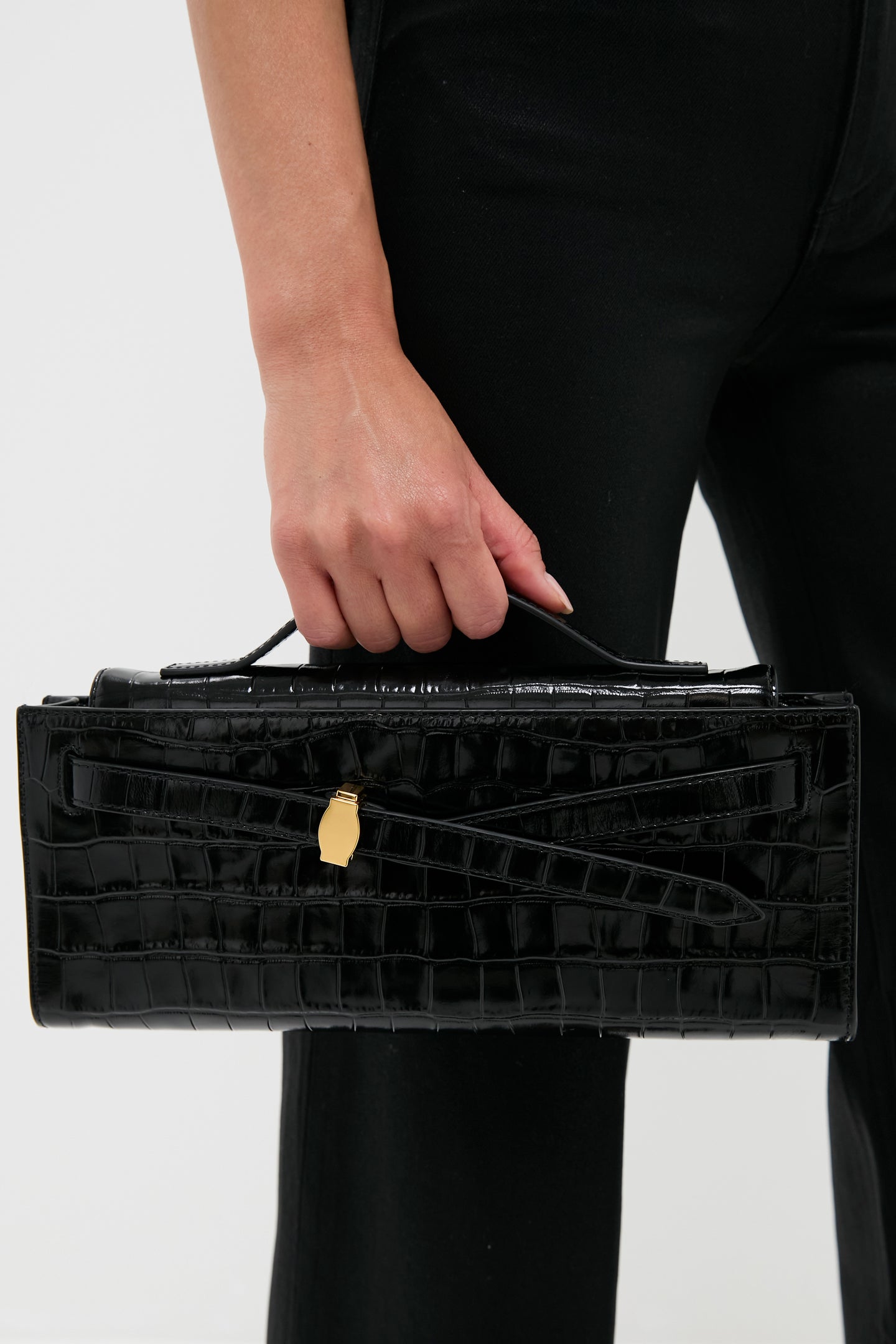 Black Croc Embossed Veronica Beard Dash Clutch