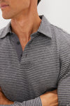 Charcoal Grey Stripe Sunwashed Long Sleeve Polo