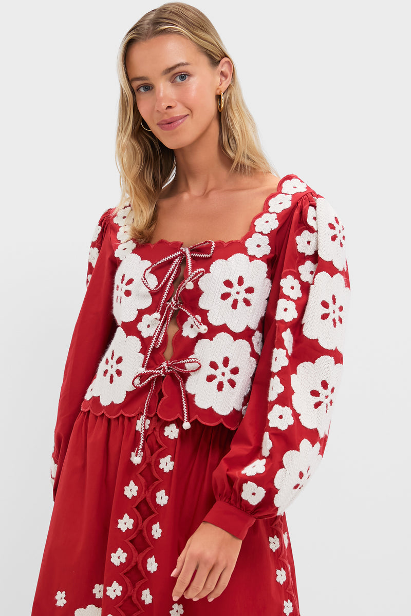 Red Catrine Applique Long Sleeve Top
