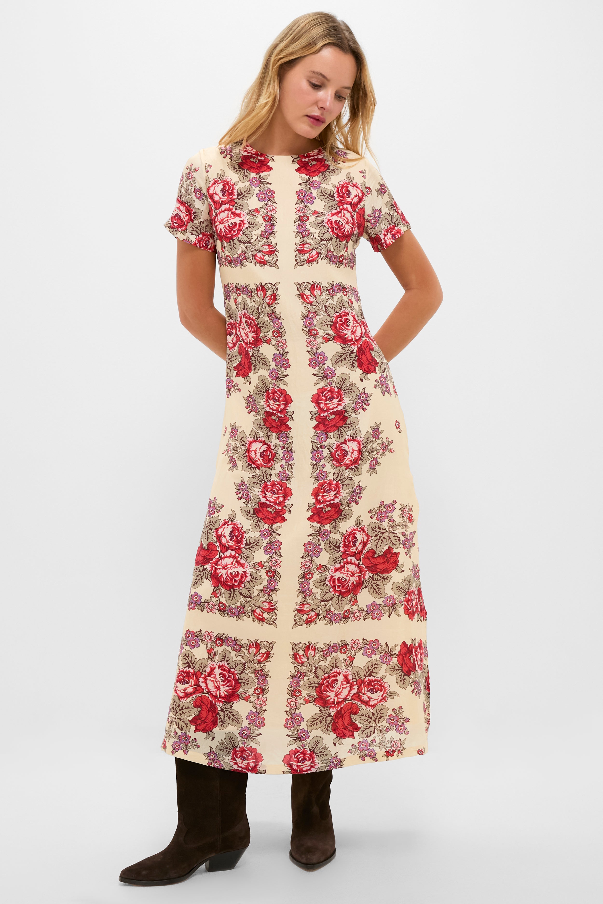 White Rosebush Preeti Silk Dress