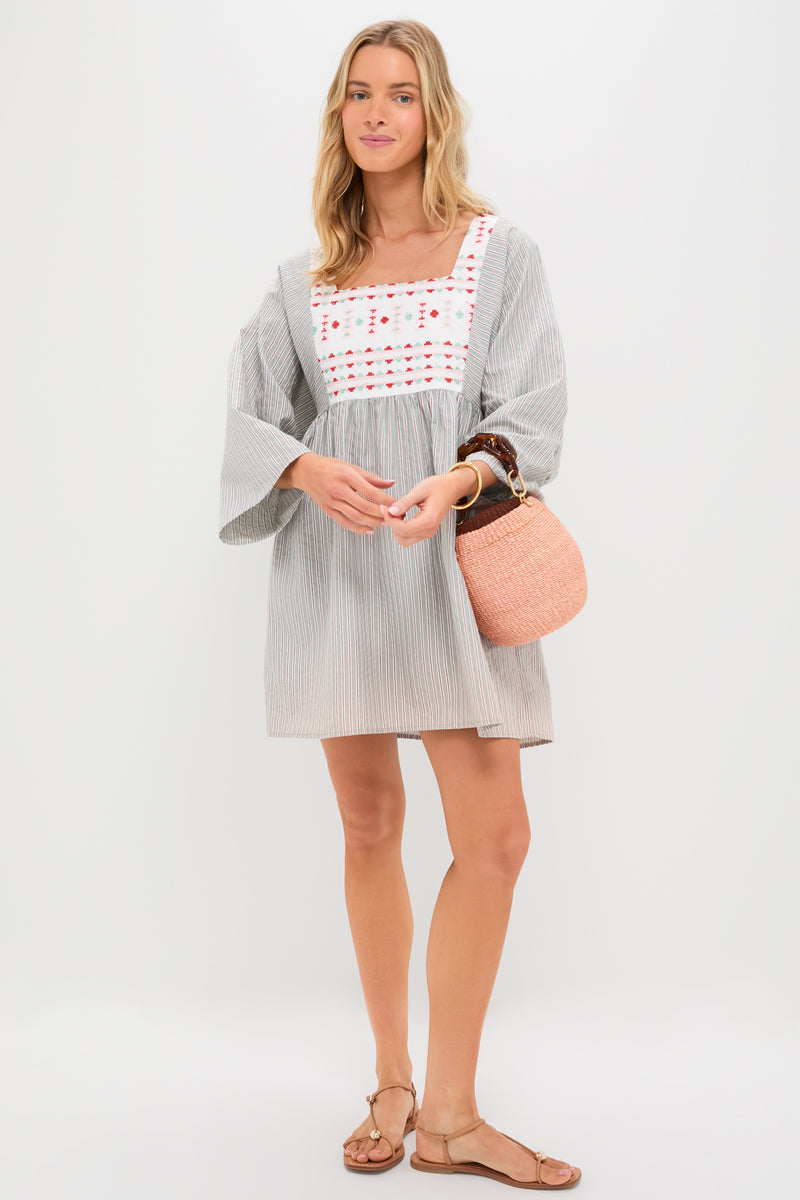 Sage Stripe Embroidered Sadona Dress