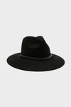 Classic Black Tack Fedora Hat with a wide brim and a braided leather band, offering an effortless, high-end touch to your wardrobe for fun, confident styling.