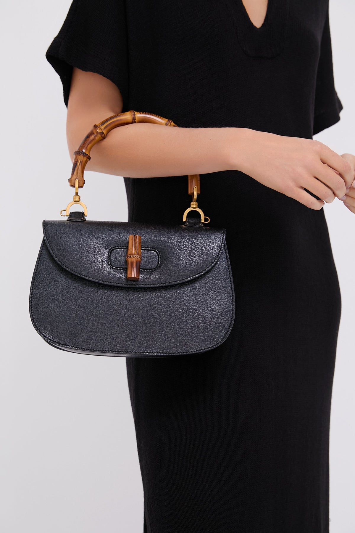 Gucci Black Medium Bamboo Top Handle Bag