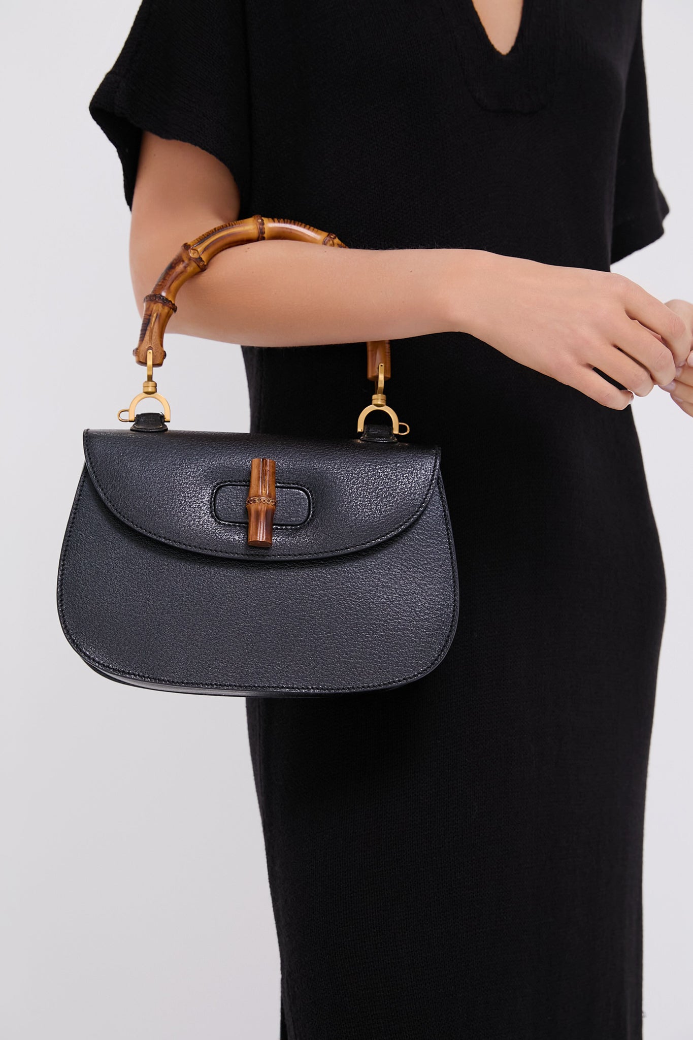 Gucci Black Medium Bamboo Top Handle Bag