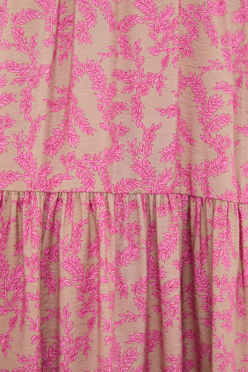 Tan & Pink Vines Bennett Maxi Dress