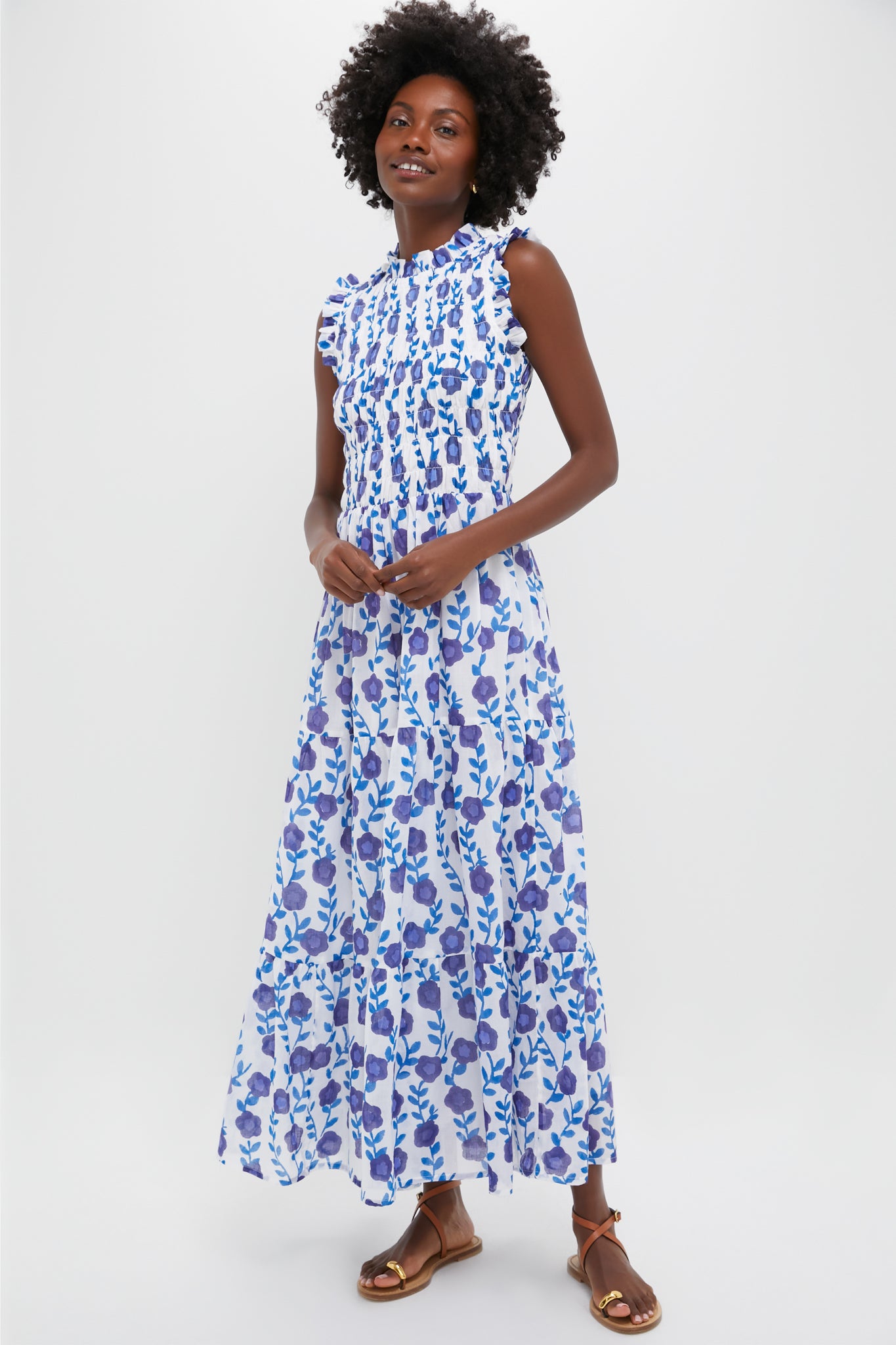 Toscana Blue Sleeveless Smocked Maxi Dress