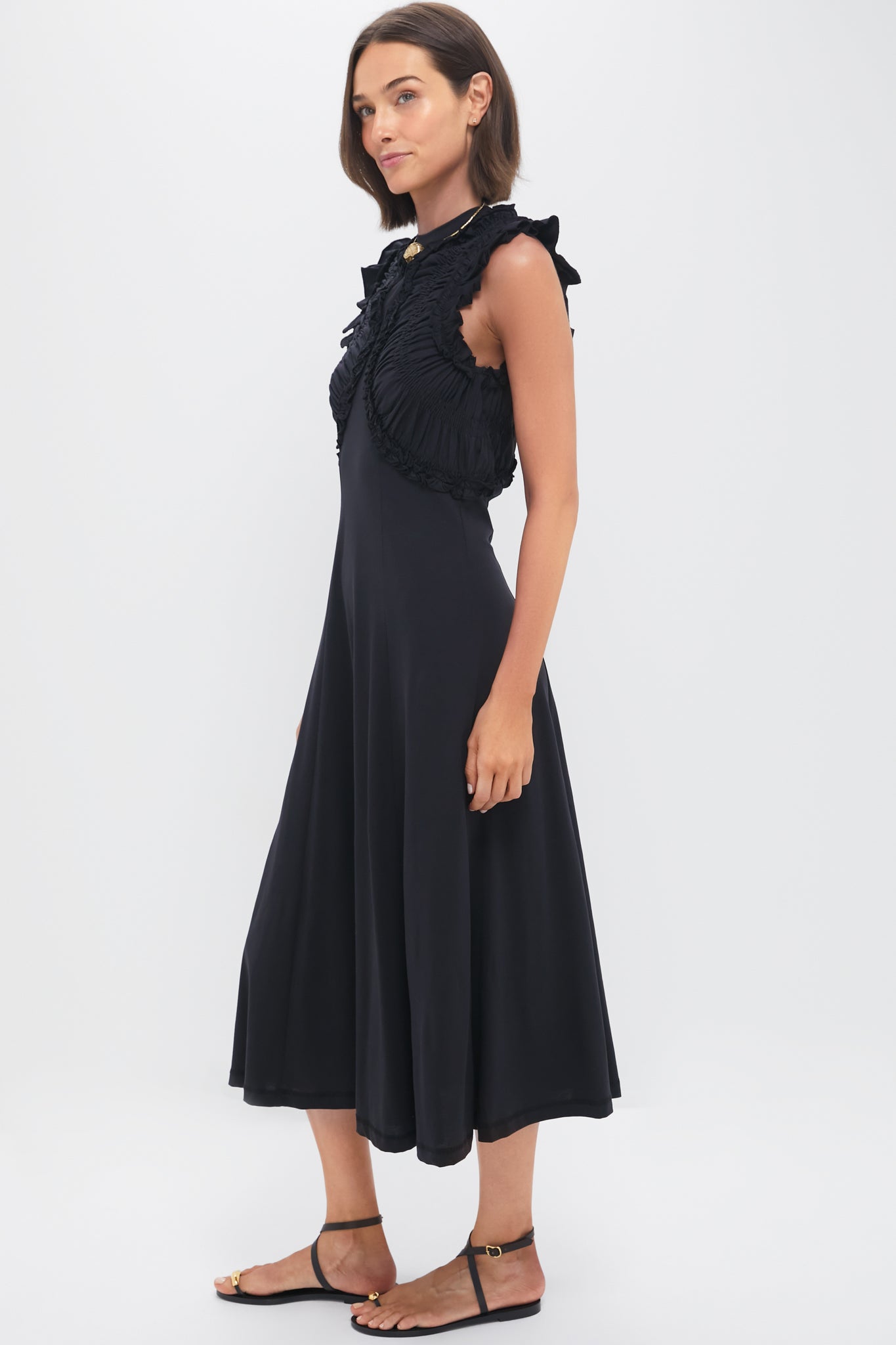 Noir Shiva Sleeveless Ruffled Midi Dress