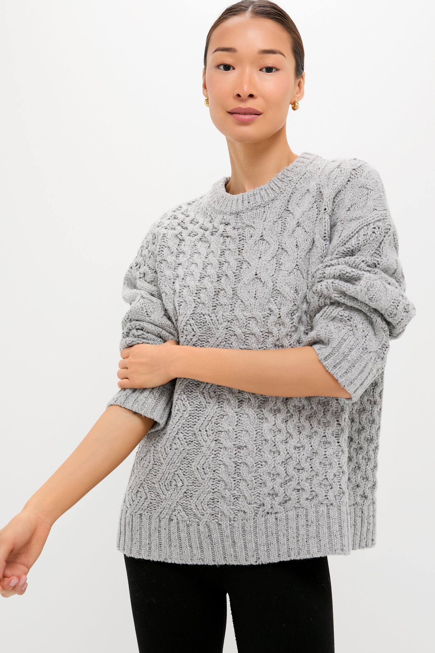 Gray Patchwork Cable Marks Sweater