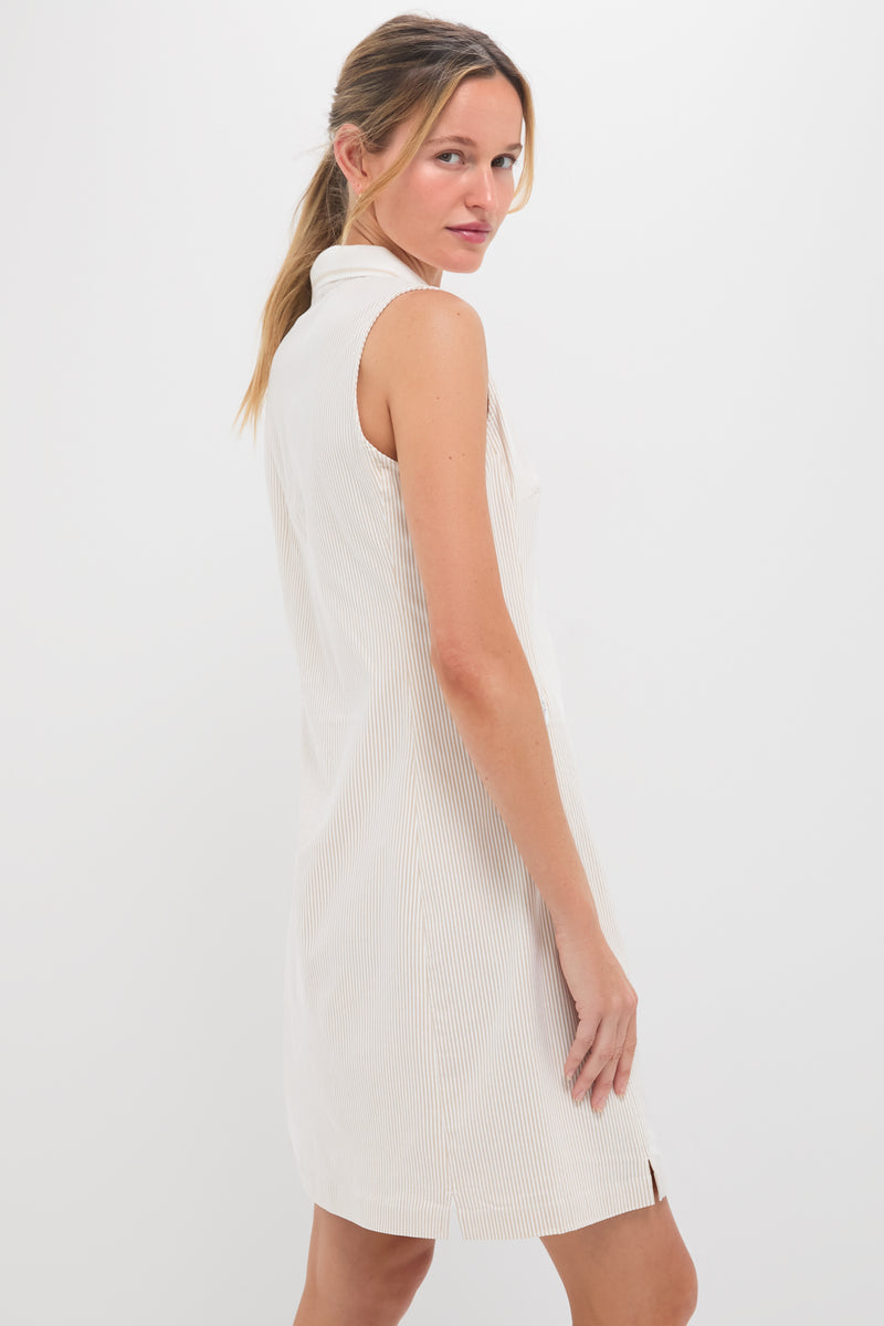 Khaki and White Stripe Performance Seersucker Briar Golf Dress