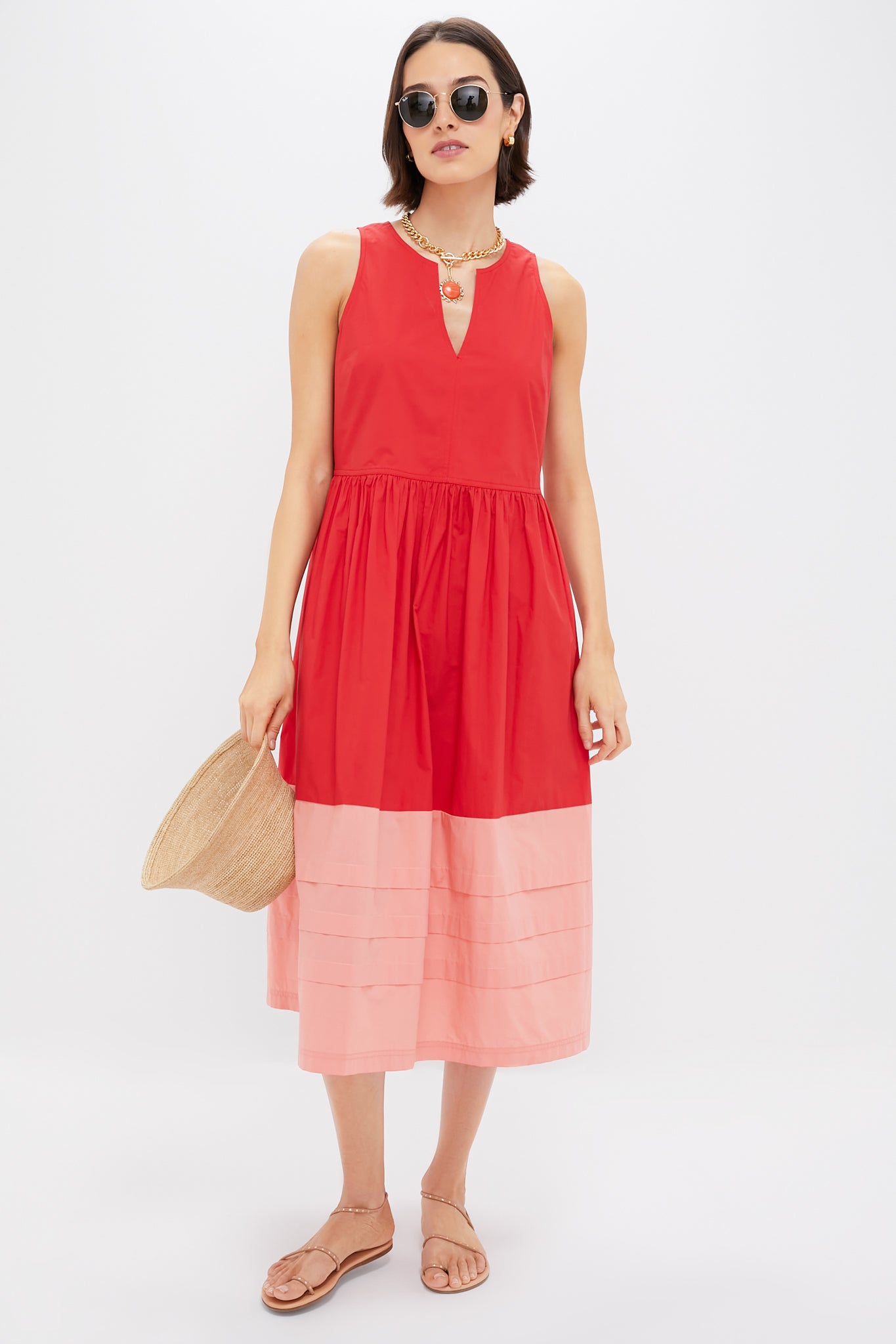 Poppy and Coral Colorblock Cotton Elsie Dress
