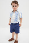 Little Boys White Short-Sleeve Cotton Linen Jersey Striped Johnny Collar Polo