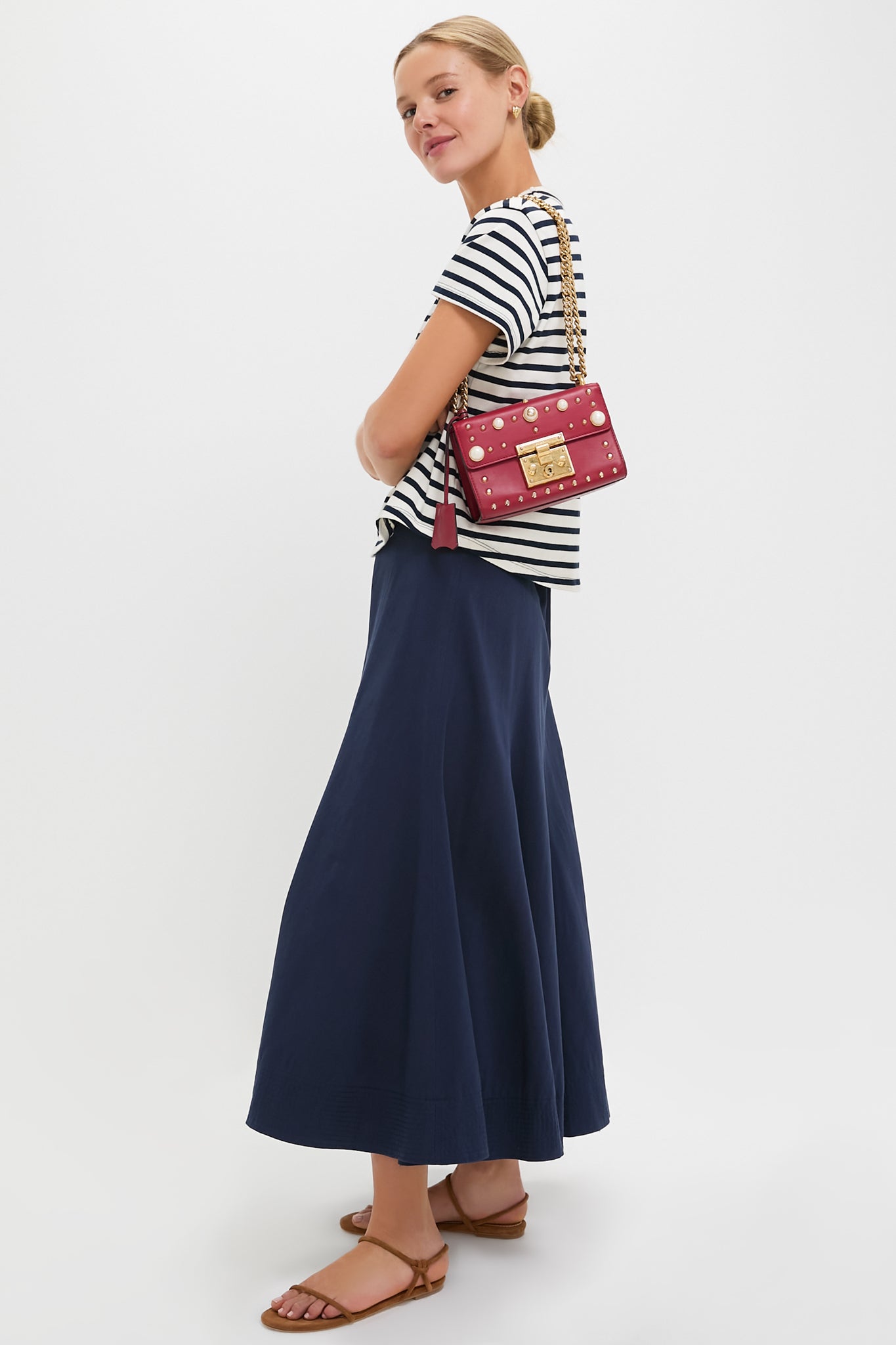 Gucci Red Pearl Studded Padlock Shoulder Bag