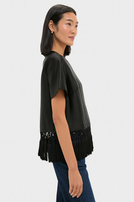 Black Dupioni Chadwick Tassel Top