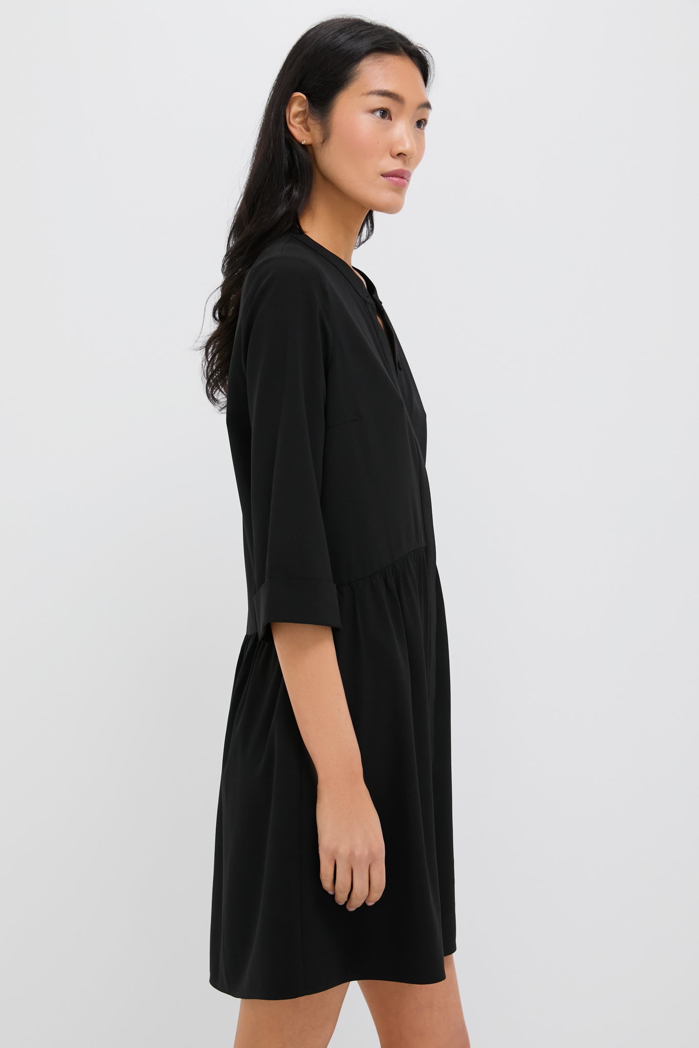 Black Stretch Crepe Royal Shirt Dress | Tuckernuck