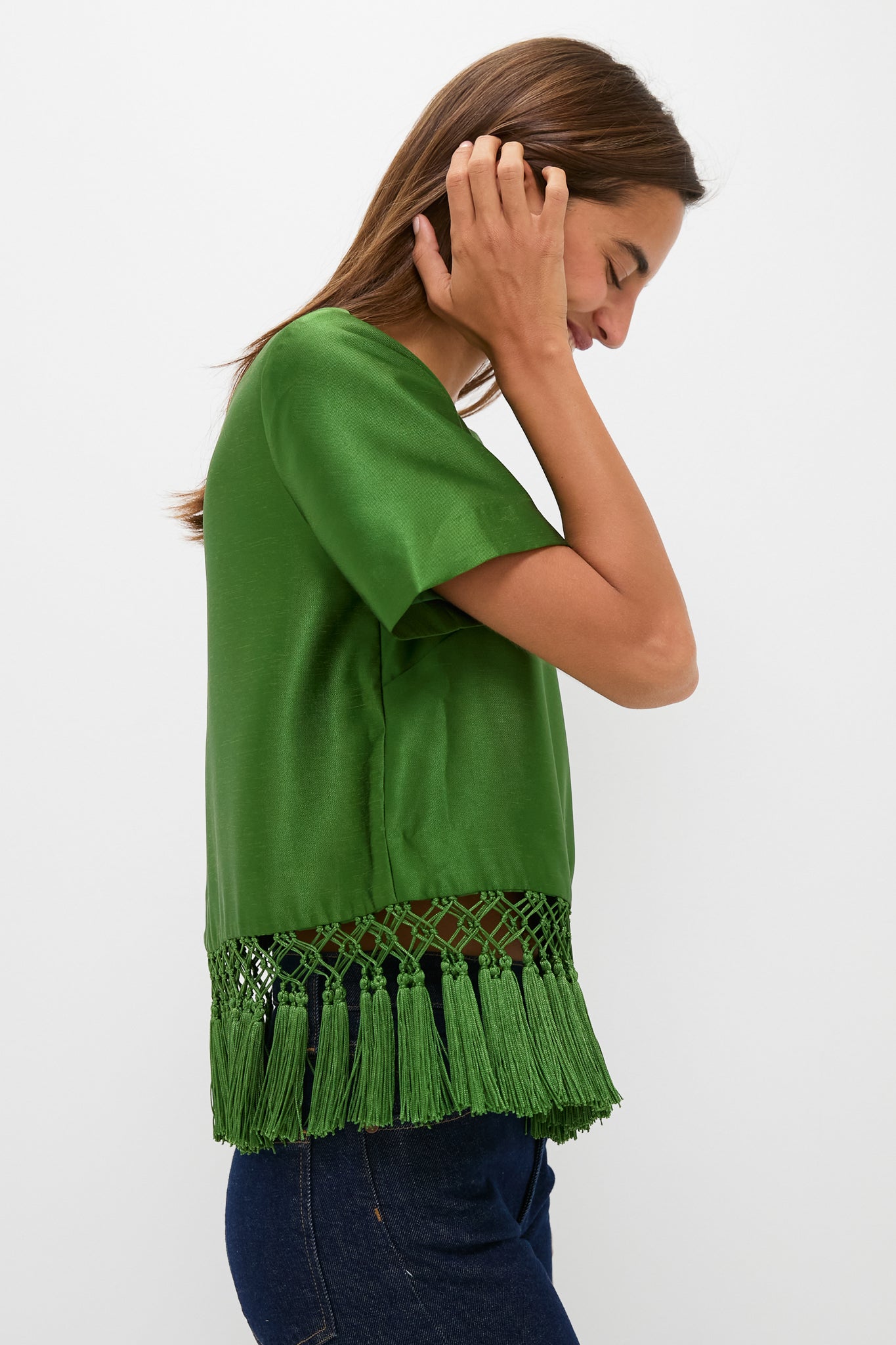 Green Dupioni Chadwick Tassel Top