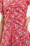 Red Lucille Liberty Print Short Sleeve Midi Dress