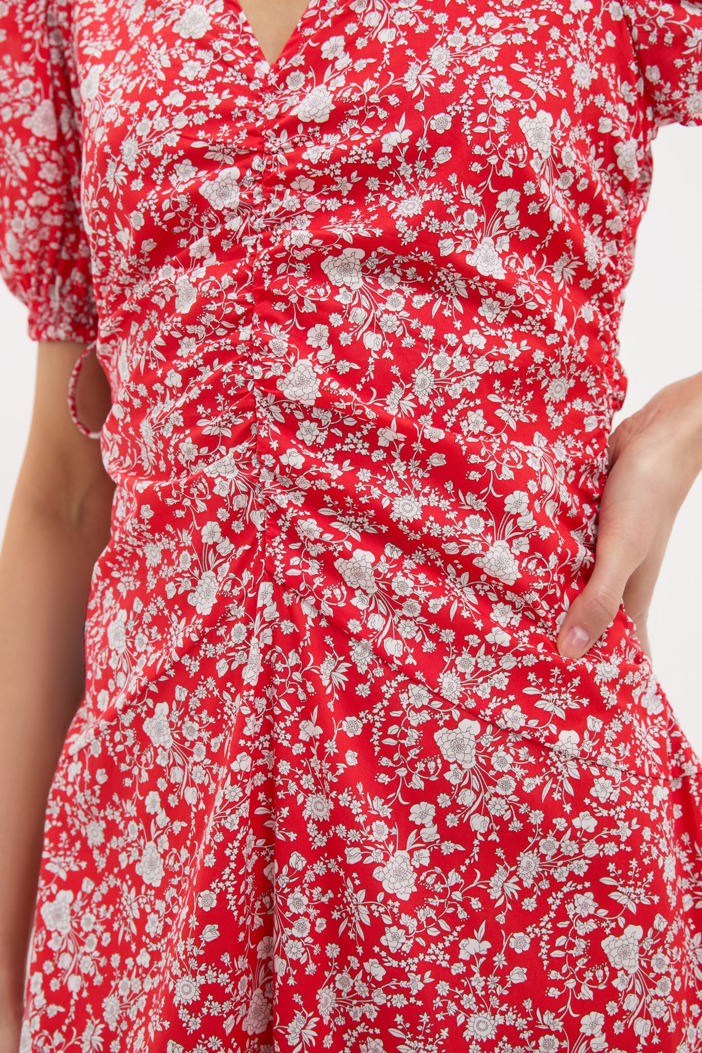 Red Lucille Liberty Print Short Sleeve Midi Dress