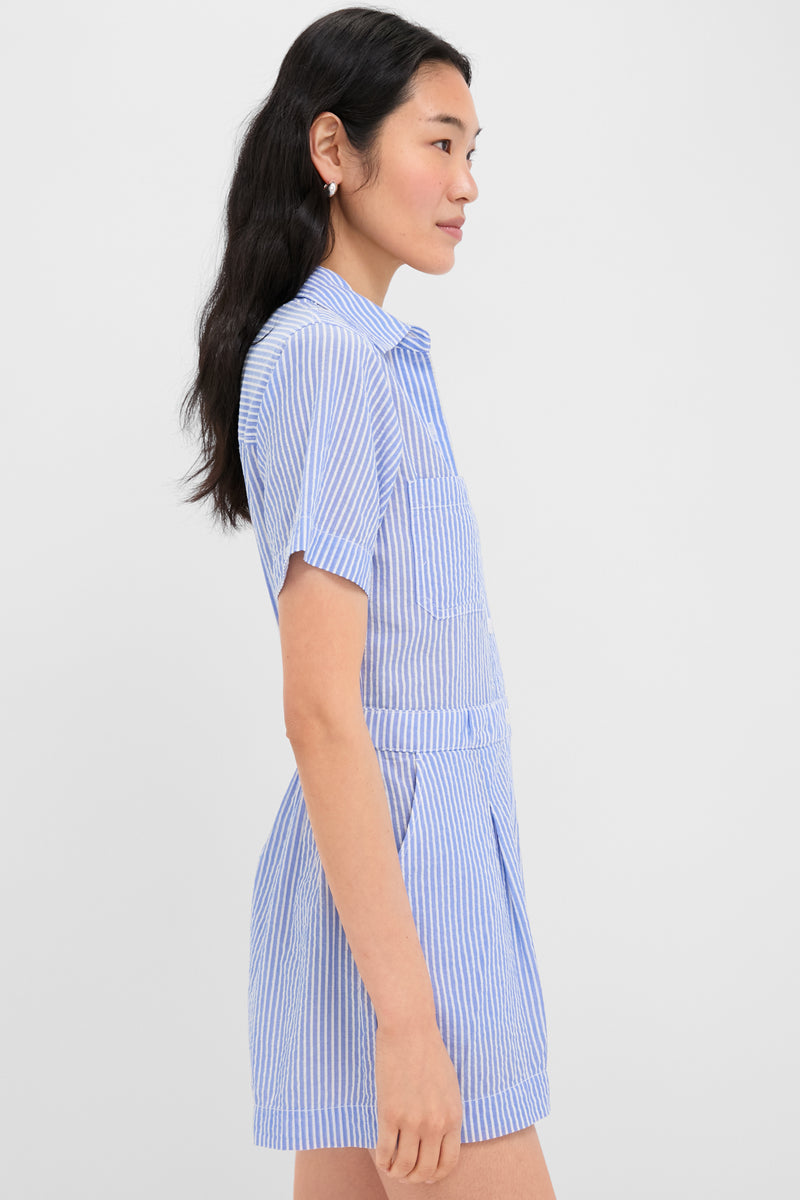 Blue and White Cassi Short Jumpsuit