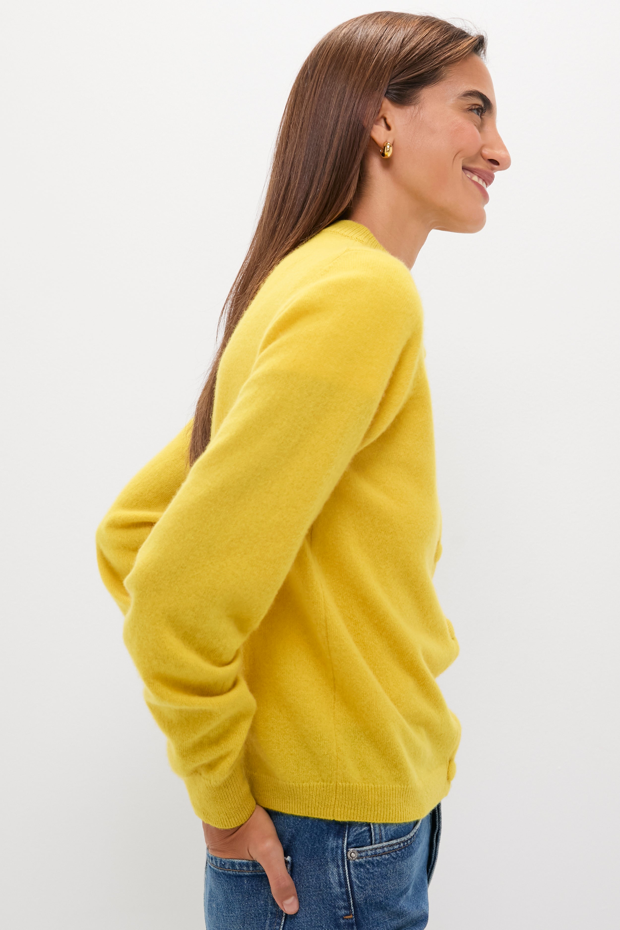 Chartreuse Cashmere Covered Button Quinn Cardigan