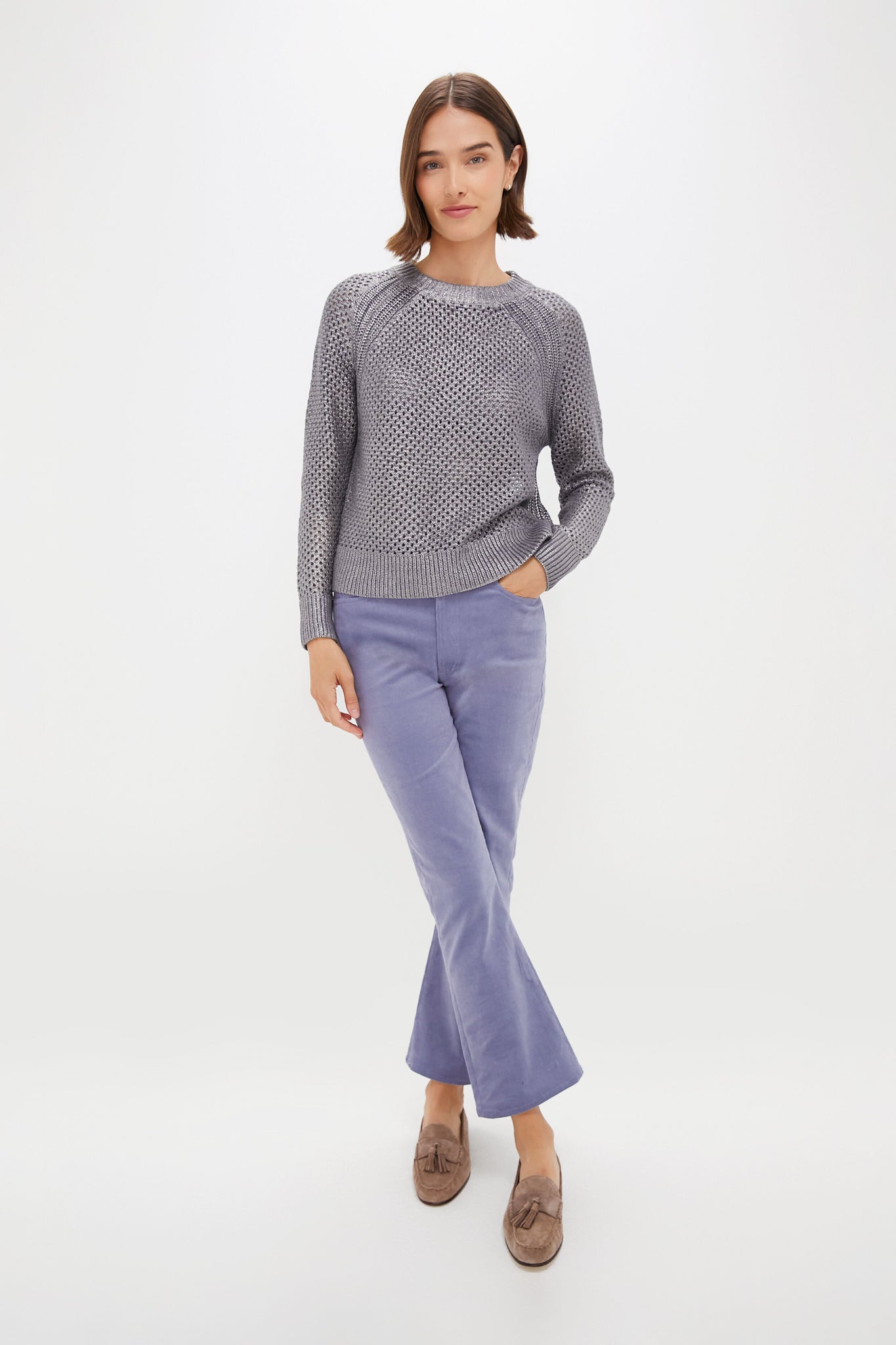 Gunmetal Crochet Aspen Crewneck Sweater