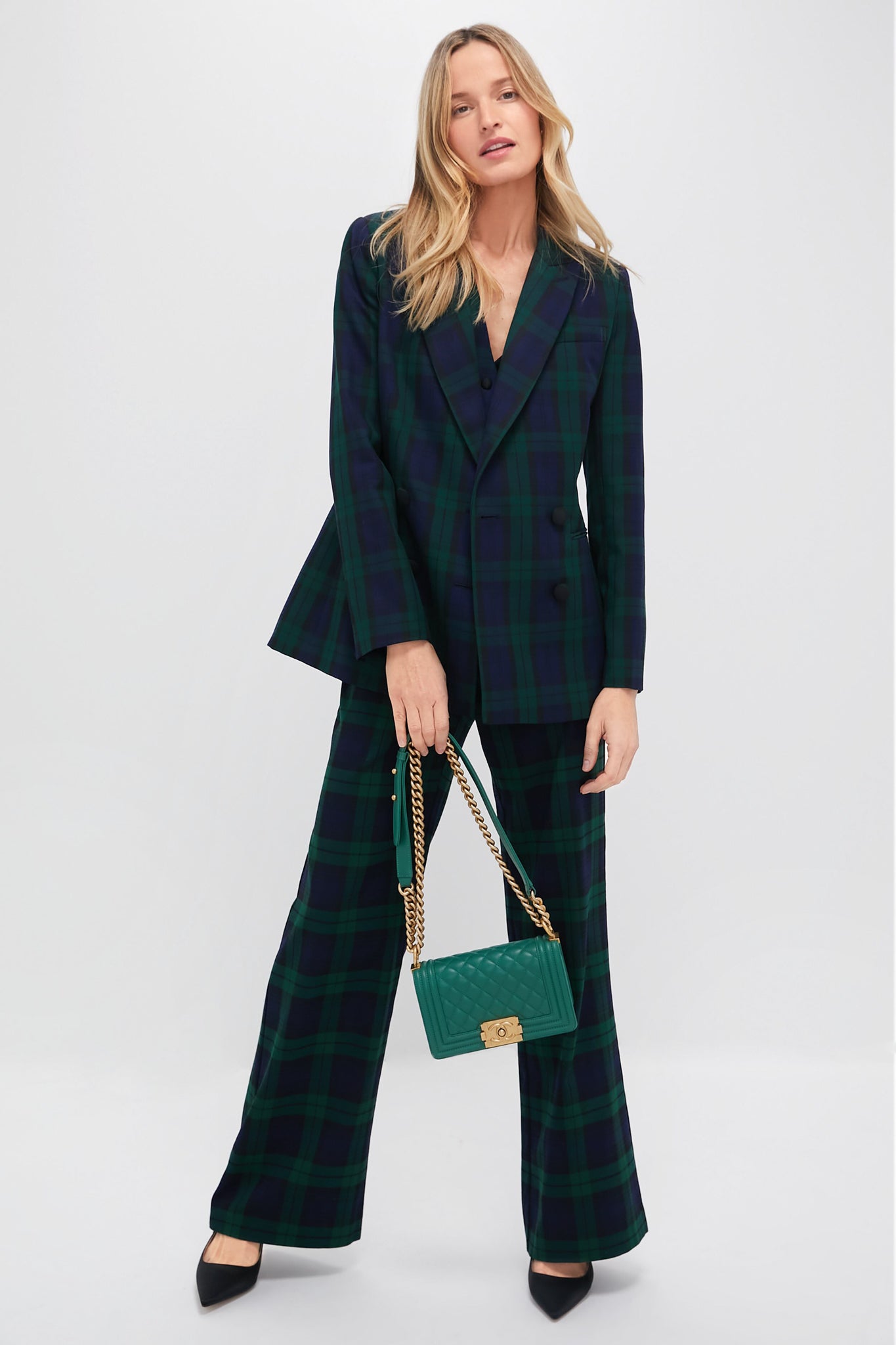 CHANEL Green Diamond Pattern Leather Chain Shoulder Bag