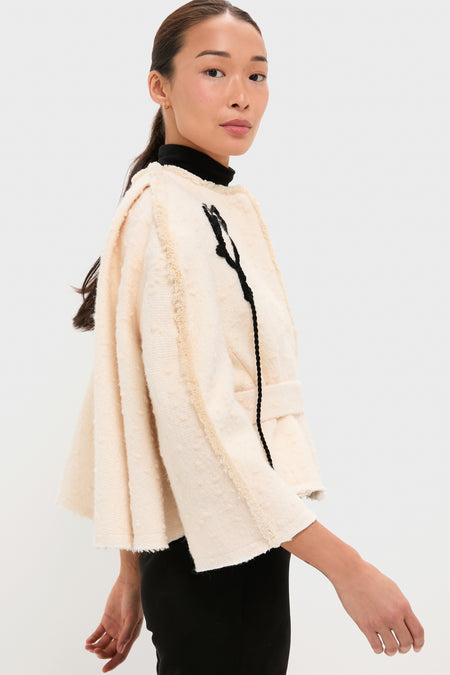 Ivory Cocoon Cropped Belted Jacket