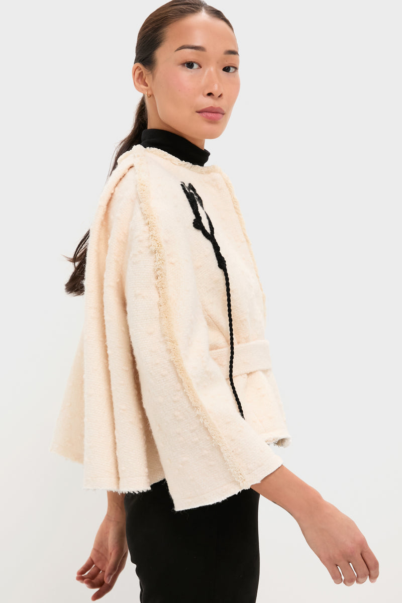 Ivory Cocoon Cropped Belted Jacket
