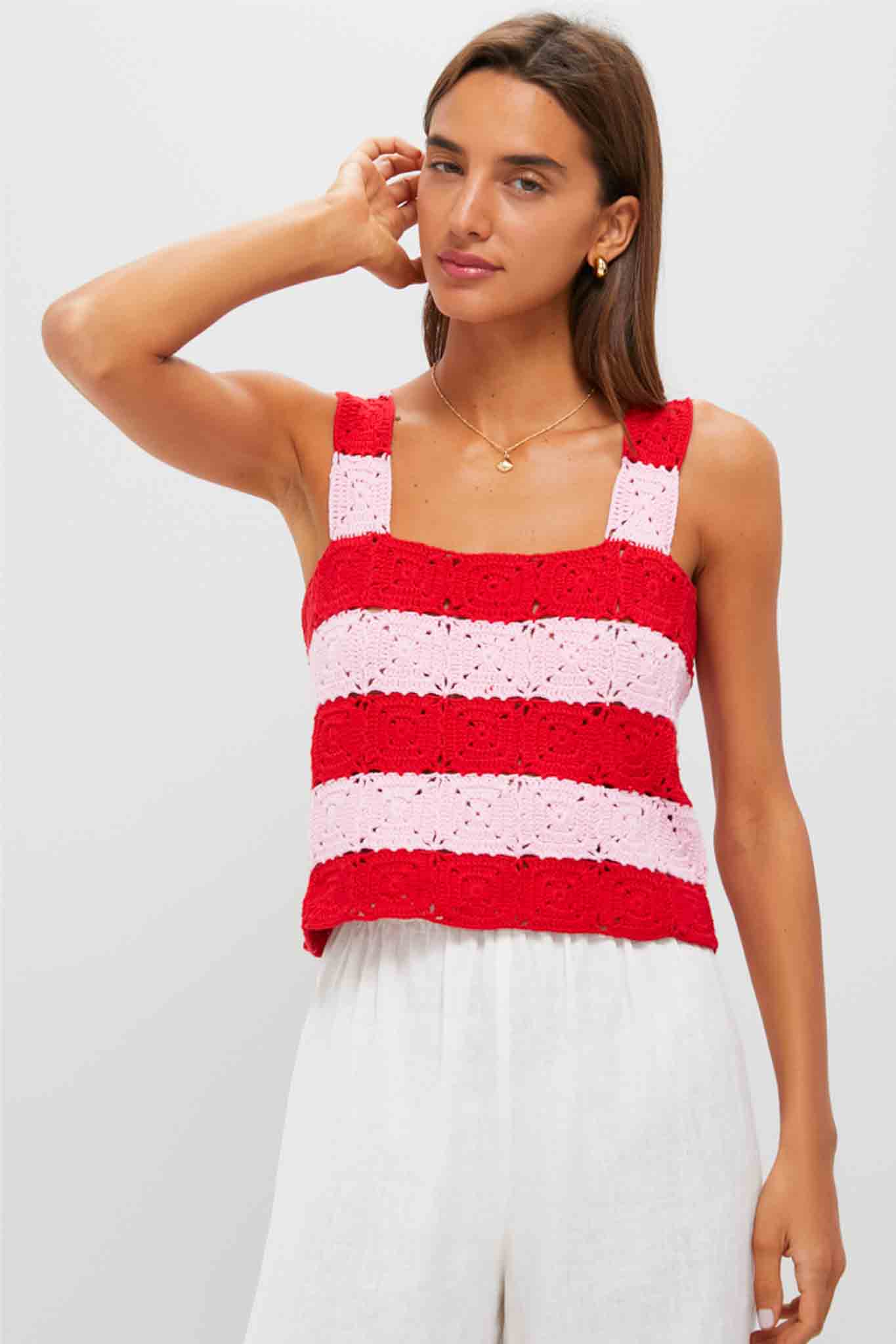 Pink & Red Crochet Cooper Tank