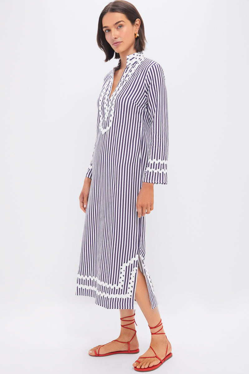 Navy and White Classic Caftan with Ric-Rac